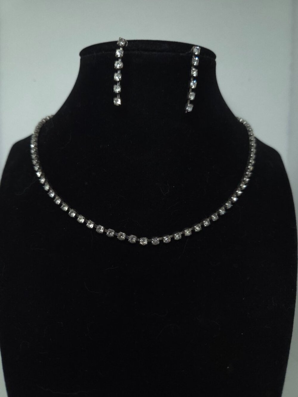 Rhinestone Choker and Earrings for Pierced Ears